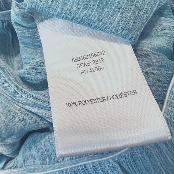 Bongo-Women's Sheer Short Flowy Sleeves Top-Necklace Built in-Med-Blue Boho - Picture 15 of 16